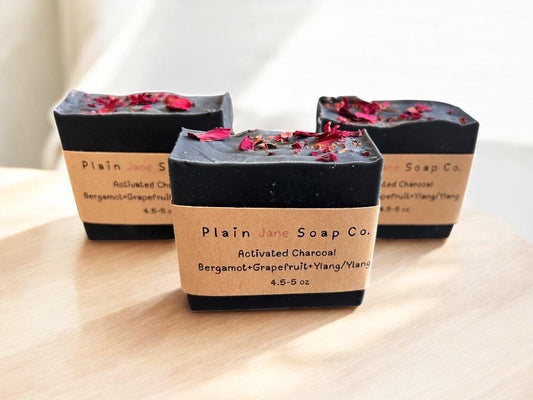 Activated charcoal with Bergamot, Grapefruit, Ylang/Ylang cold processed soap