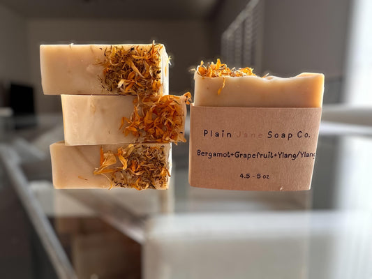 Cold processed soap with grapefruit, lemon, and ylang/ylang essential oils