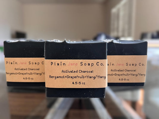 Activated charcoal with Bergamot, Grapefruit, Ylang/Ylang cold processed soap