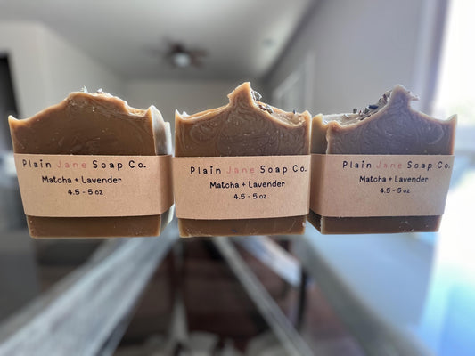 Cold processed soap with Matcha, and lavender essential oil