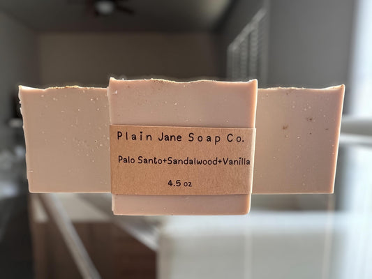 Cold processed soap with Palo Santo, sandalwood and vanilla essential oils